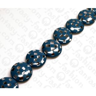 Harz Beads Ufo with Glass Inlay Blue 26mm