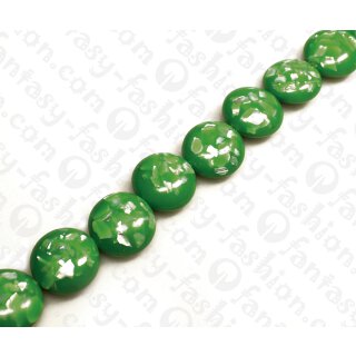 Harz Beads Ufo Opaque Green with Sliced Shells Inlay  21mm