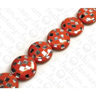 Harz Beads Ufo Opaque Orange with Glass Inlay 27mm