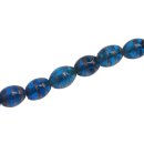 Glasperlen Shiny Spiral blue with gold oval / 15mm / 26pcs.