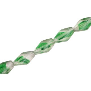 Glasperlen Shiny Transparent with green Twisted / 16x10mm / 20pcs.