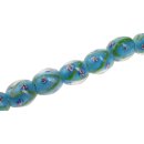 Glasperlen Shiny w Flower design –Peacock Blue oval...