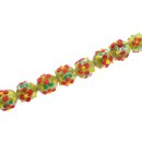 Glasperlen Shiny w Flower design green red yellow round /...