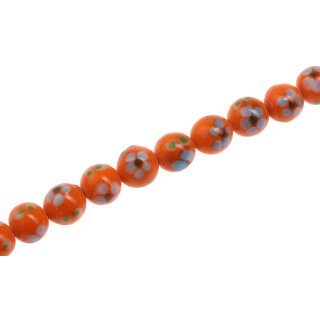 Glasperlen Shiny w  design blue orange round / 12mm / 33pcs.