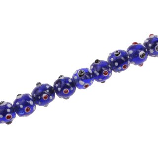 Glasperlen Shiny w design blue  red white round / 12mm / 33pcs.