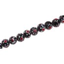 Glasperlen Shiny w Flower design black white red round /...