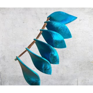 Blattgold colored cerulean blue 02 colored twisted Leaf I ca.57x25x0,3mm I 6 pcs.